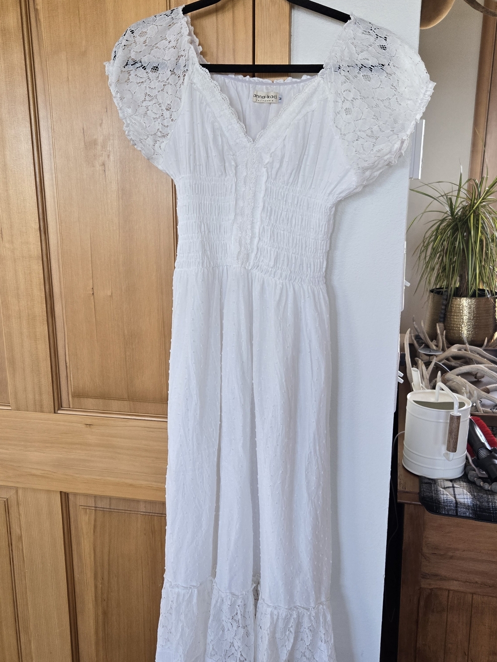 White Maxi Dress with Lace Sleeves - Women